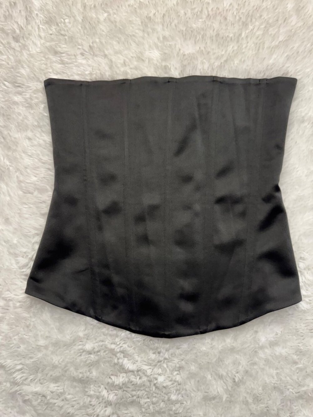 LEAU Black Sphynx Satin Corset Top Boning Strapless Shaping Rounded Hem XXL - Picture 2 of 14